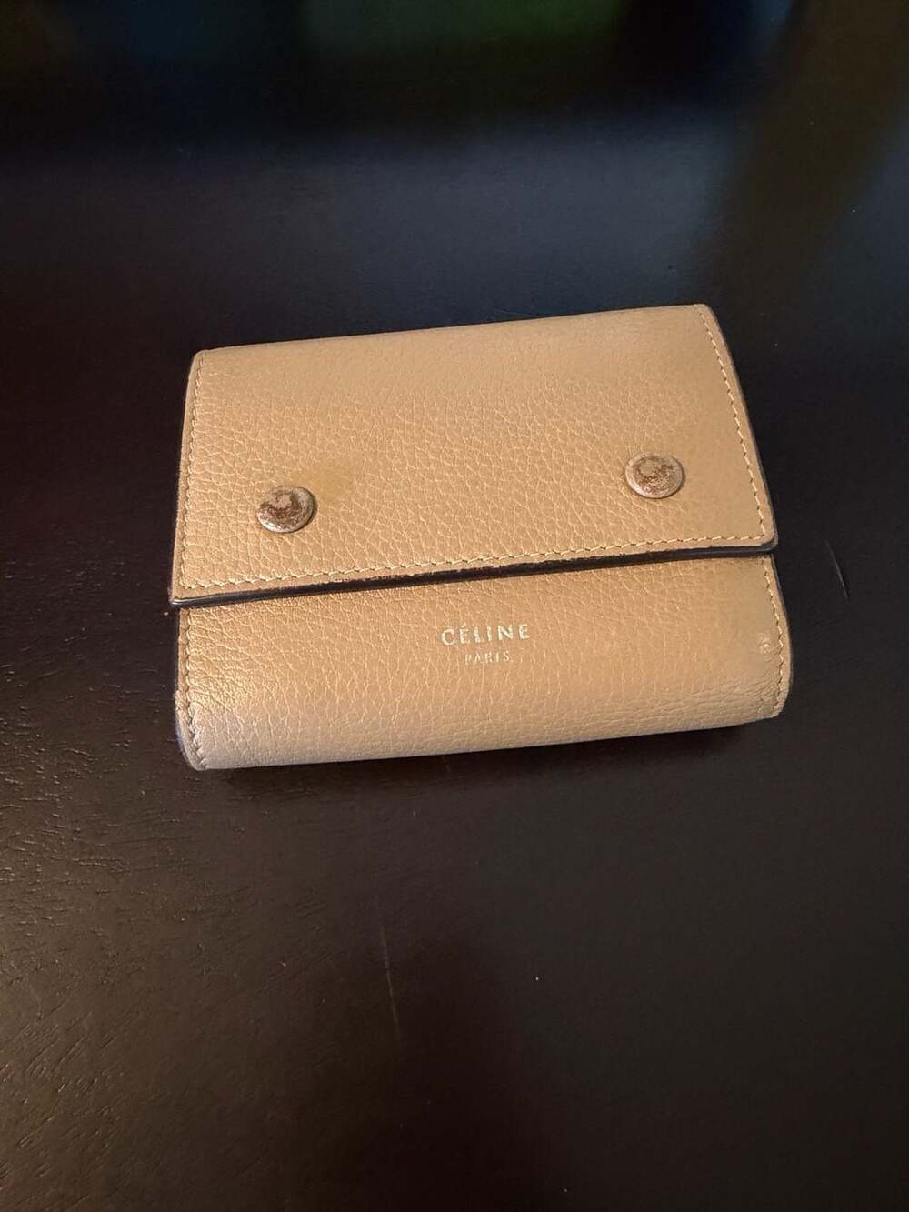 Celine Compact Trifold Wallet Beige Red Leather